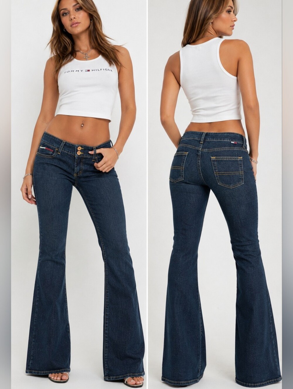 Tommy Hilfiger Nelson Bell Flare Jeans - Size 28 Y2K Low Rise Stretch Denim